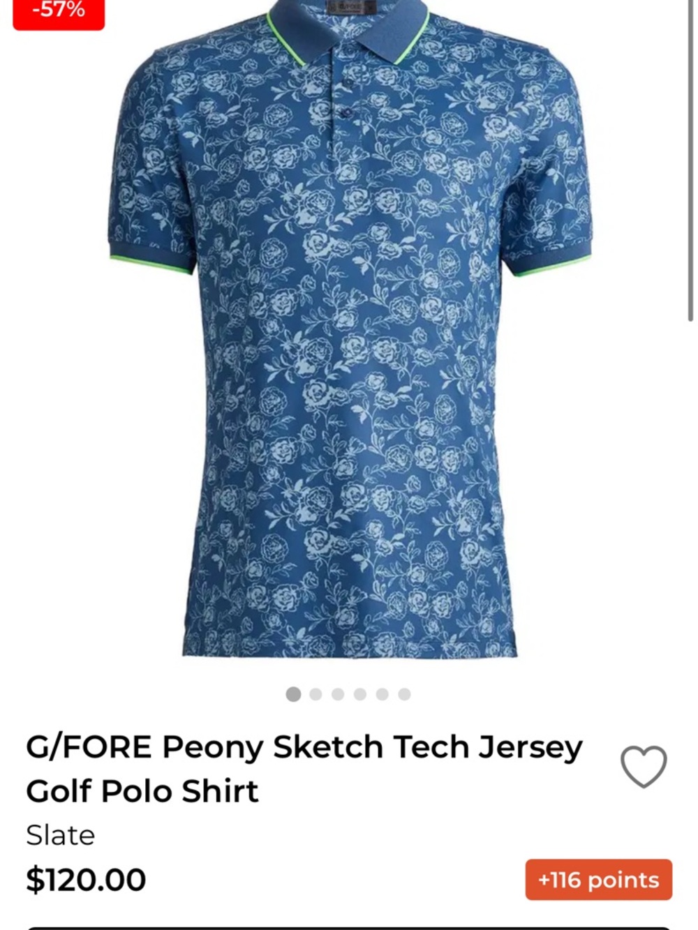 G/FORE Kids Blue Peony Sketch Tech Polo with Neon Trim